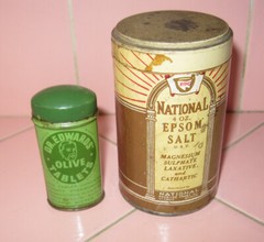 2 Vinatge Medicine Tins Dr. Edwards Olive Tablets & National Epsom Salt