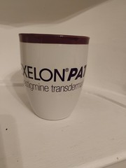 Exelon Patch Coffee Cup Mug Pharmaceutical Promo advertising White Purple 16 oz