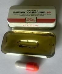 Lilly Pharmaceutical Darvon-65 Compound Pulvule Sample Tin with 1 Pulvule Inside