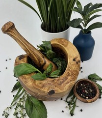Hand Made Free Form Olive Wood Mortar & Pestle