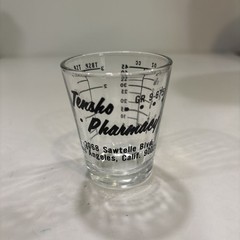 1960’s Advertising Medicine Dose Glass Cup Tensko PHARMACY Los Angeles Calif