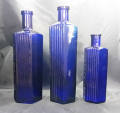 3 Antique Vintage Cobalt Blue Glass Poison Chemist Pharmacy Bottles 2 x 20oz