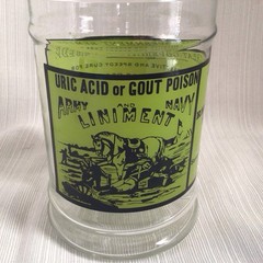 Vintage 1970s Glass Apothecary Jar Lid Uric Acid Gout Poison Army Navy Liniment