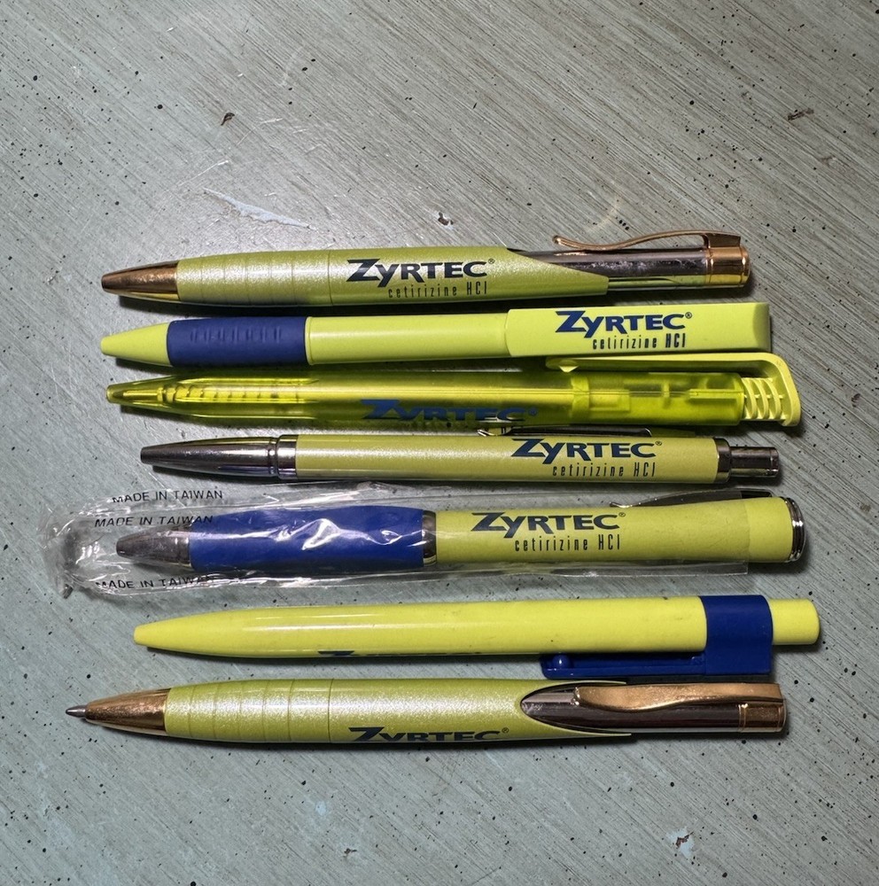 ZYRTEC PEN LOT (8 pens) Blue & Lime Green, Metal Ball Point-Pharmaceutical Promo