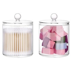 20-Ounce Qtip Holder Storage Canister Set of 2, Clear Plastic Apothecary Jar …