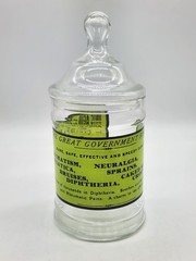 Vintage Glass Apothecary Jar With Lid Army Navy Liniment Medicine Remedy 1970’s