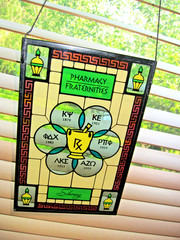 VINTAGE PHARMACY SCHERING FRATERNITY STAINED GLASS LOOK PANEL!