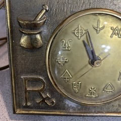 Vintage APOTHECARY RX Alchemy Symbols Metal Electric CLOCK WORKS! Rare GERMANY