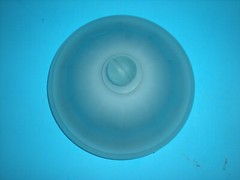 10″ vtg Apothecary Canister Jar with Ball Dome Lid Very Heavy Frosted Blue glass