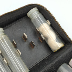Vintage Medical Apothecary Travel Kit w/14 Glass Vials & Folding Leather Case