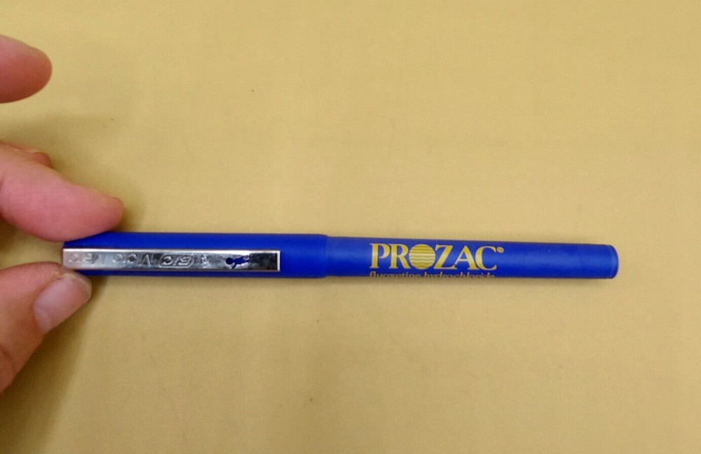 Vintage working Pharmaceutical Drug Rep PROZAC Bic blue/gold pen