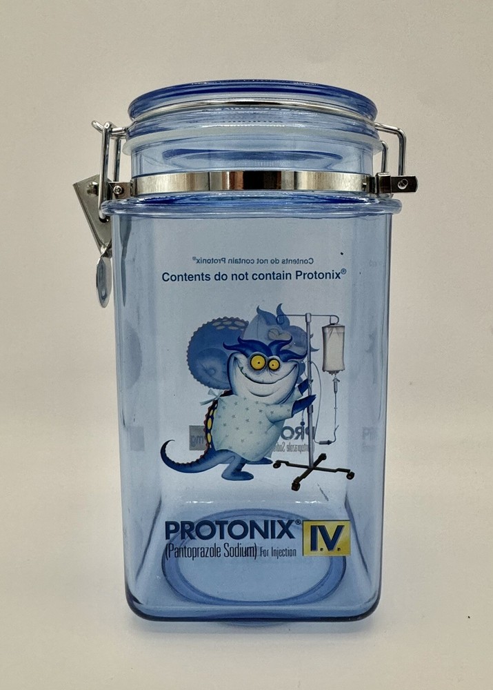 Vtg Pharmaceutical PROTONIX IV Plastic Container DrugRep Rare Promo BlueCanister