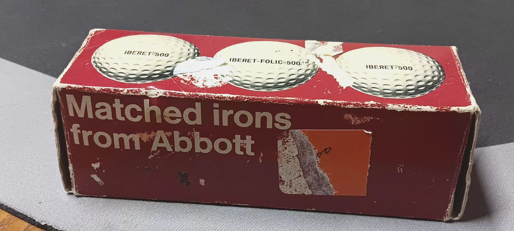 Vintage Box 3 ABBOTT labs IBERET-FOLIC 500 logo Faultless promo GOLF BALLS