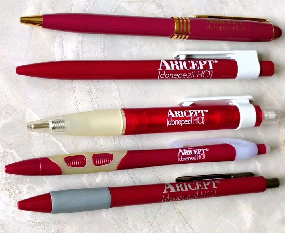 Lot Of 5 Aricept Metal Plastic Pharmaceutical Drug Rep Promo Advertising Pens