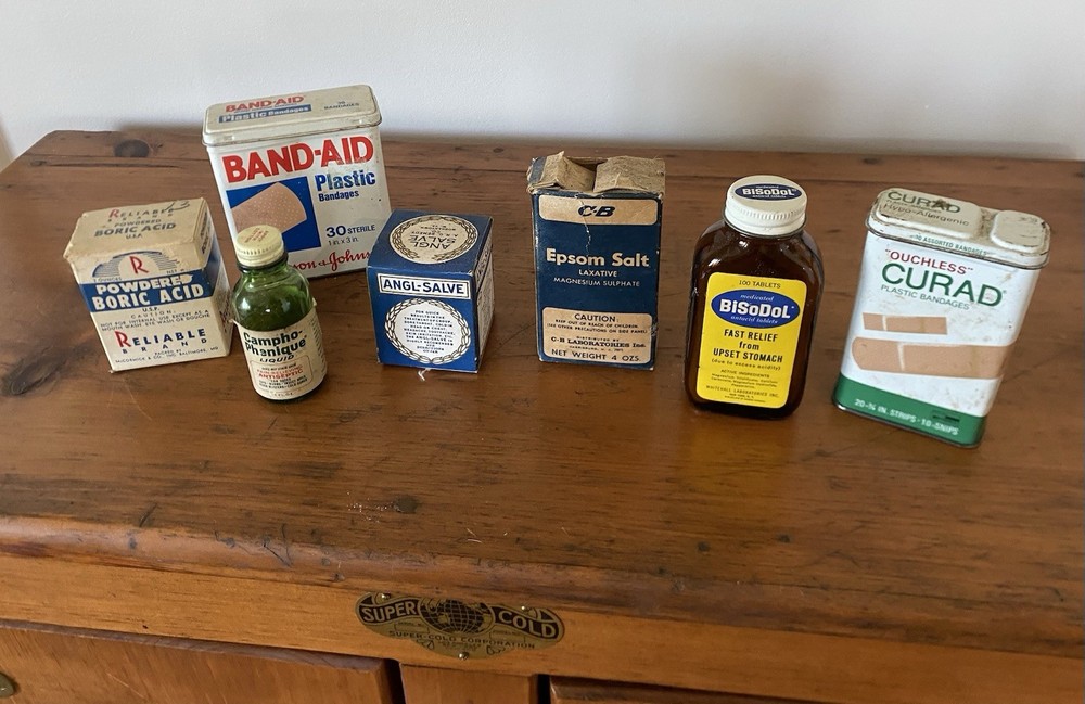 Vintage Johnson & Johnson Band-Aid Tin Curad Tin Boric Acid Campho-Phenique Lot
