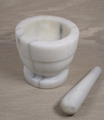 Marble Mortar & Pestle Set White w/ Grey Vein 4″x4.25″ Stone Spice Herb Grinder
