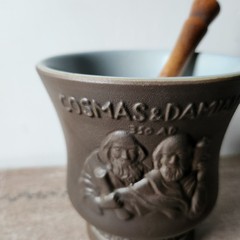Schering Pharmaceutical Coricidin Promotional Brown Ceramic Mortal Wood Pestal