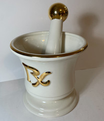 Blair RX Ceramic Mortar & Pestle White Gilt Trim 5 3/4″ Pharmacy Display