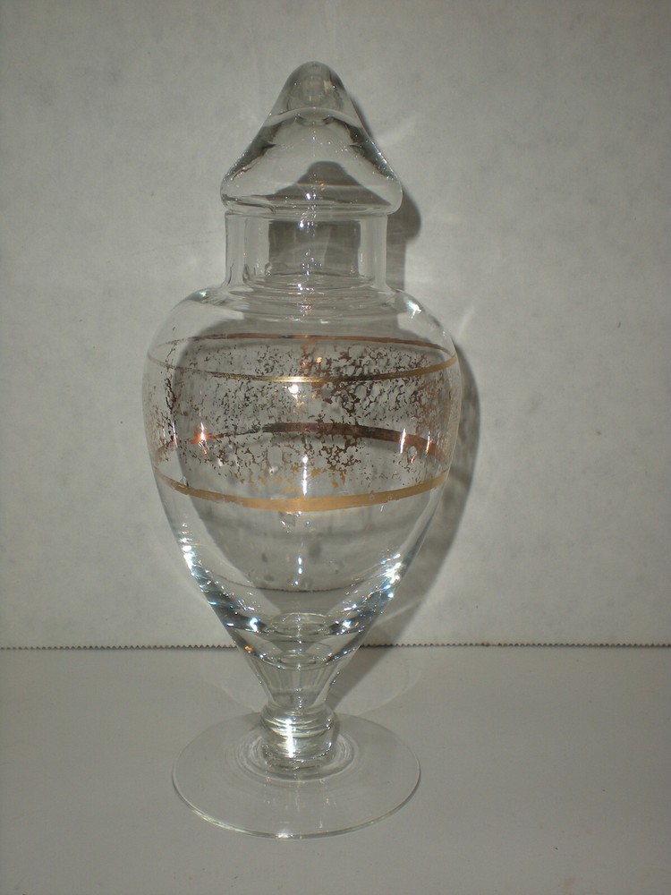 Antique Apothecary Jar Gold pattern vtg glass candy container RARE