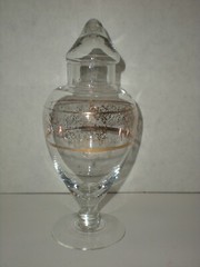 Antique Apothecary Jar Gold pattern vtg glass candy container RARE