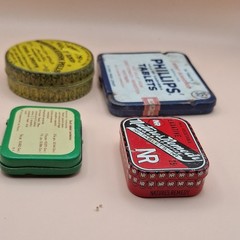 Pill tins lot 4 PHILLIPS Rheumatism gout SYNTROGEL w/pills antique vintage