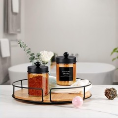 Amolliar Amber Glass Qtip Holder, Apothecary Jars with Black Metal Lid & Stic…