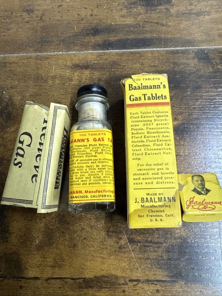 VINTAGE BAALMANN’S Gas Tablets Drugstore Apothecary MCM Medicine Pills Drugs