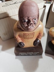 2 Pottery Mayan Figure Schering Pharmaceutical Figures Advertising 1960s w/Box
