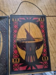 4 Stain Glass Panels Schering Pharmacy Rx Ad Premium USA Bicentennial 1976 VTG