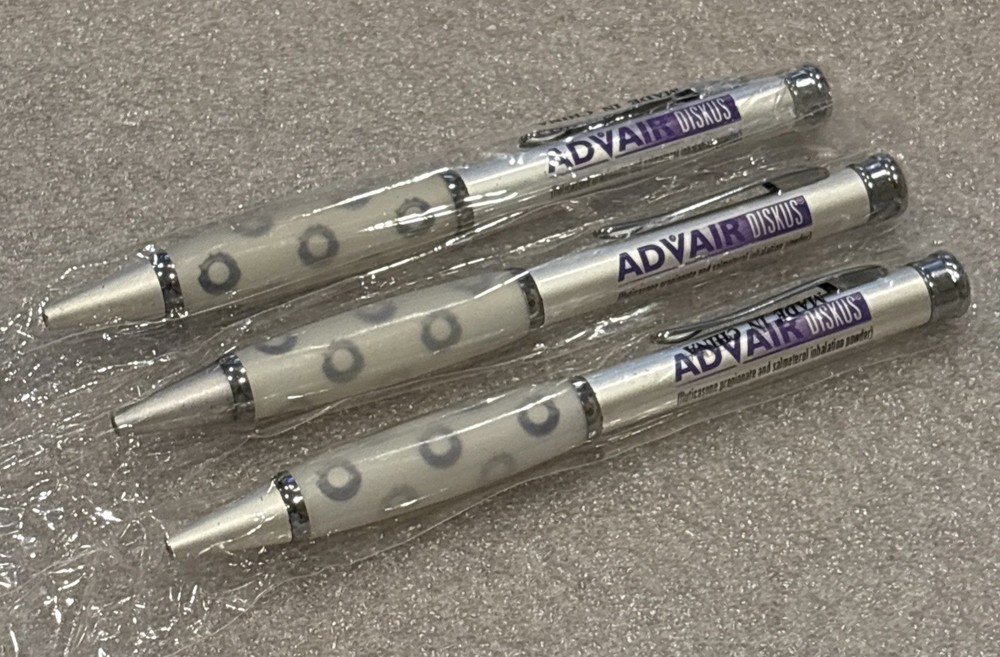 (3) Vintage Advair Pen Drug Rep Advertising Metal Heavy Pen In Original Wrap