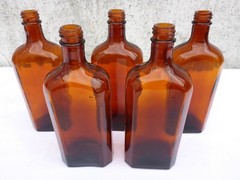 5 X Old Brown Medicine Glass Pharmacy Bottles 250 ML Approximately 17.0 CM Brown
