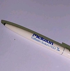 Vintage BIC CLIC MEFOXIN Drug Promotional Ballpoint Click Pen Ad blue white USA