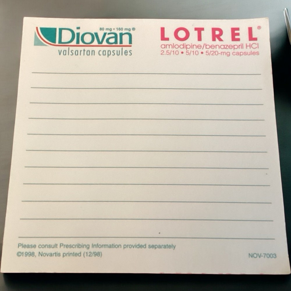 Diovan Lotrel Advertising Pharmaceutical Drug Rep Postit Brand Note Pad 35 Sheet