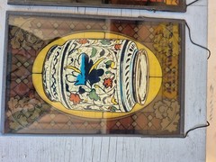 4 Stain Glass Panels Schering Pharmacy Rx Ad Premium USA Bicentennial 1976 VTG