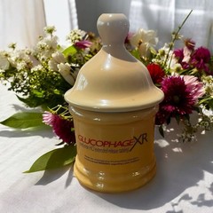Vtg GLUCOPHAGE XR Pharmaceutical Advertisement Yellow Lidded Urn Apothecary Jar
