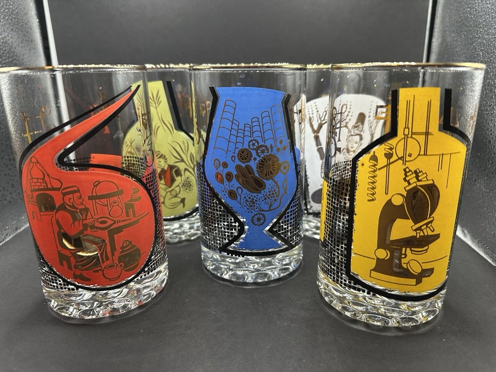 Vintage MCM Roerig Pfizer Pharmaceutical Glasses ’s Set Of 5