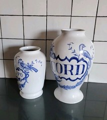 2 Vintage Lilly Pharmaceuticals-Apothecary Jar 1989 Blue/White Pottery Portugal