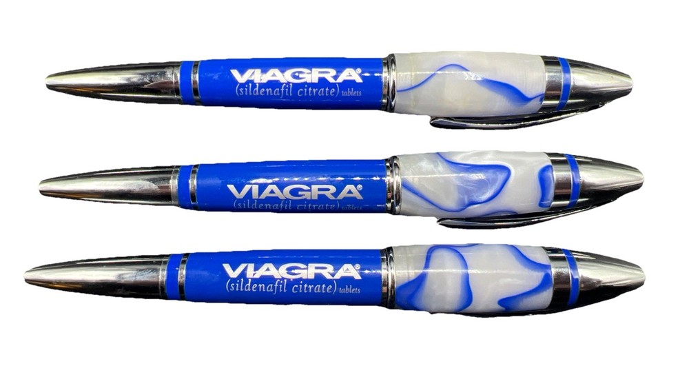 3 VIAGRA HEAVY METAL DRUG REP PENS BLUE MARBLE SWIRL FAT TOP NEW