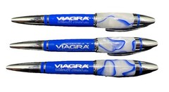 3 VIAGRA HEAVY METAL DRUG REP PENS BLUE MARBLE SWIRL FAT TOP NEW
