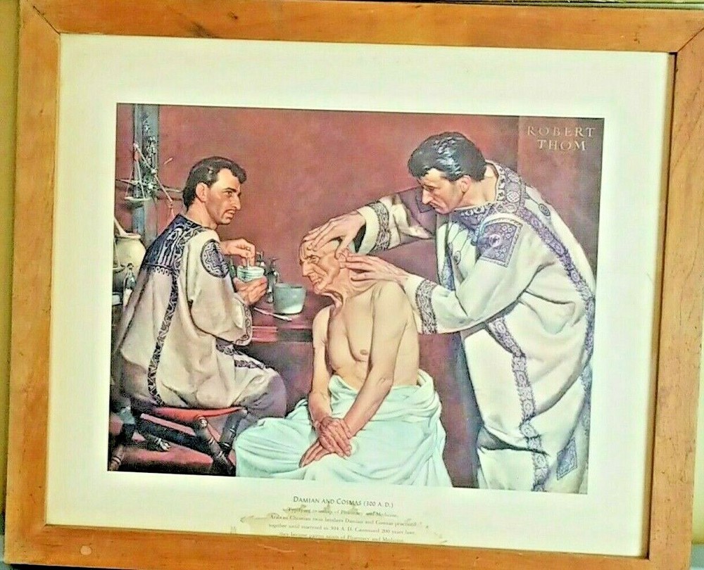 Vintage Double Sided Lithograph Medical Prints By Robert Thom „Damian And Cosmas