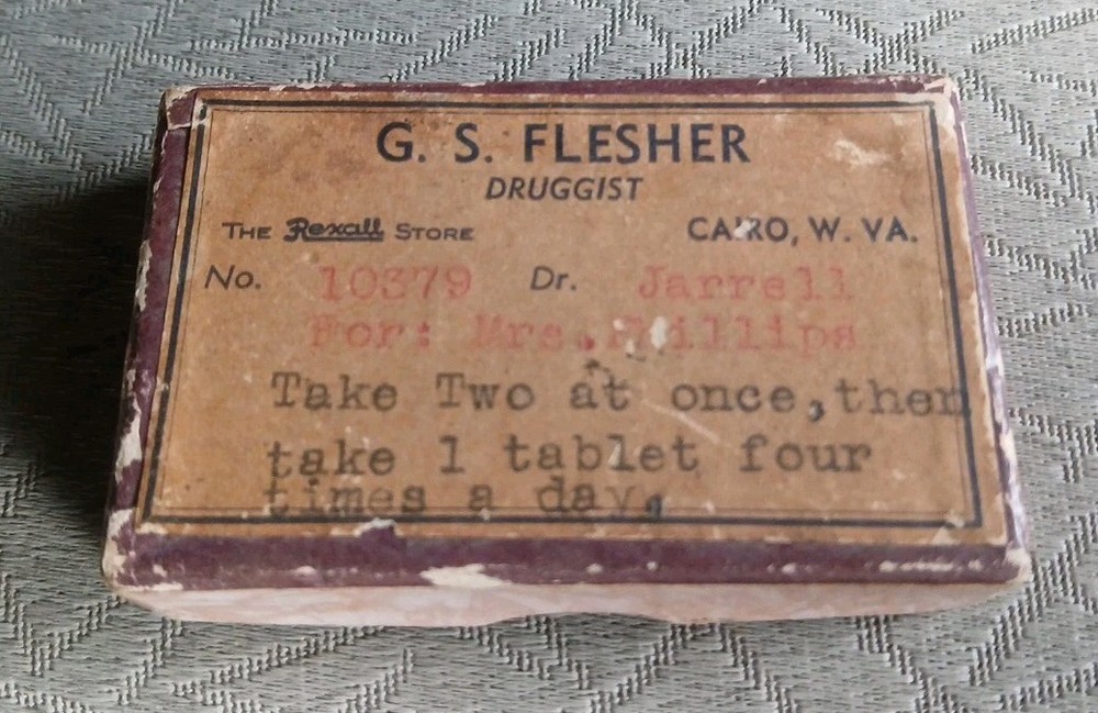 Vintage Cardboard Prescription Pill Box G. S. FLESHER CAIRO, W. VA.