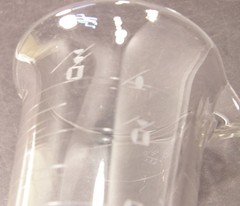 VINTAGE GLASCO CLEAR GLASS ETCHED FOOTED MEASURING POURING BEAKER APOTHECARY LAB