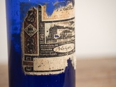 Antique Victorian Blue Bottle with Stopper and Original Label -Sold Individually