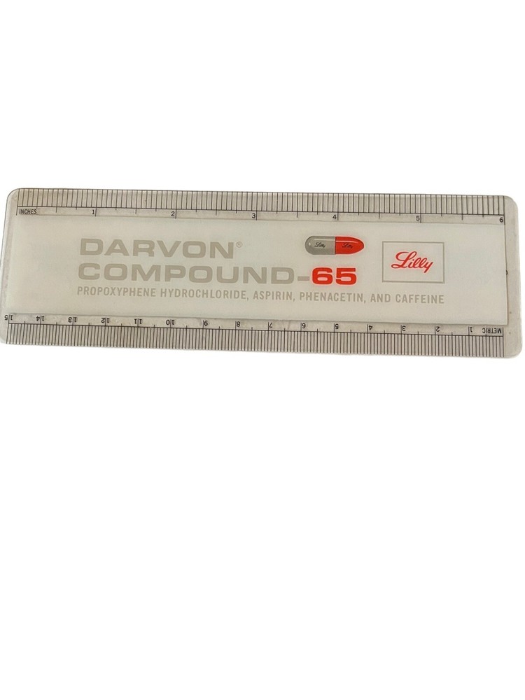 Lilly Promotional Ruler Vintage Darvocet-N Darvon Compound 65 cir 1965 USA