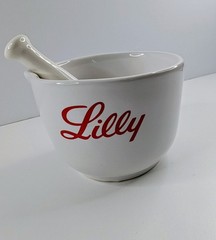 Eli Lilly Ceramic Mortar and Pestle Set Pharmacy Promo Made In USA Collectable