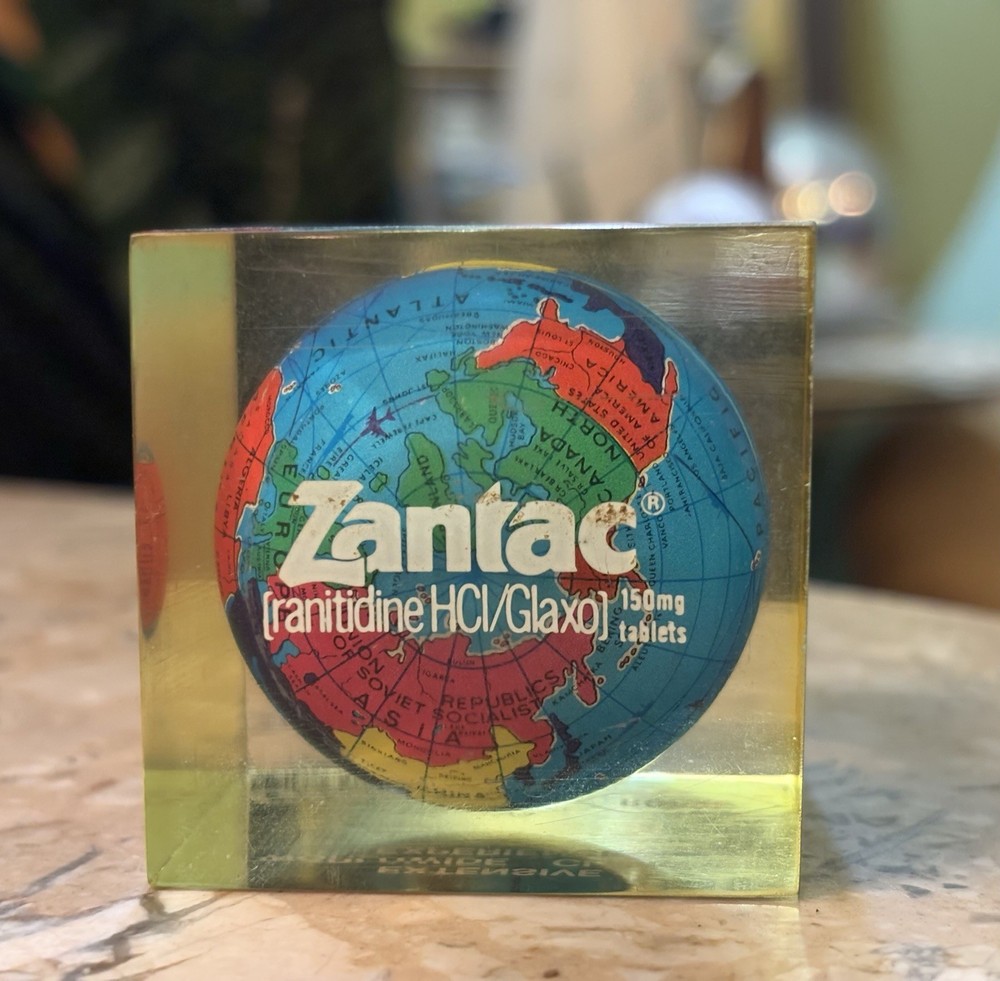 Vintage Zantac Glaxo Roche Pharmaceutical Acrylic Globe Paperweight