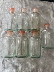 Lot 6 Vintage Glass Apothecary Bottles w/ Ground Stoppers 5.5” Chemist Pharmacy