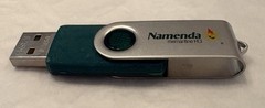 VTG NAMENDA USB FLASH DRIVE + LANYARD SET in METAL TIN PHARMA REP LOGO NEW