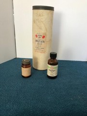 Vintage Eli Lilly Merthiolate brown bottle, Nu Gauze strips & Moleskin paper tin