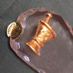 Vintage 1986 Electro Plate Paperweight w/24 Karat Gold Rx Mortar & Pestle Oblong